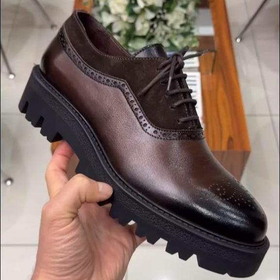 New Men's Classic Genuine Leather And Suede Spliced Casual Shoes