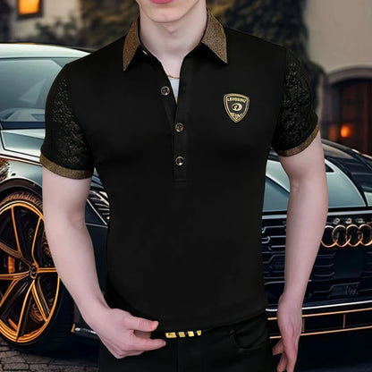 Lace Cotton Sleeve Rhinestone Edge Polo