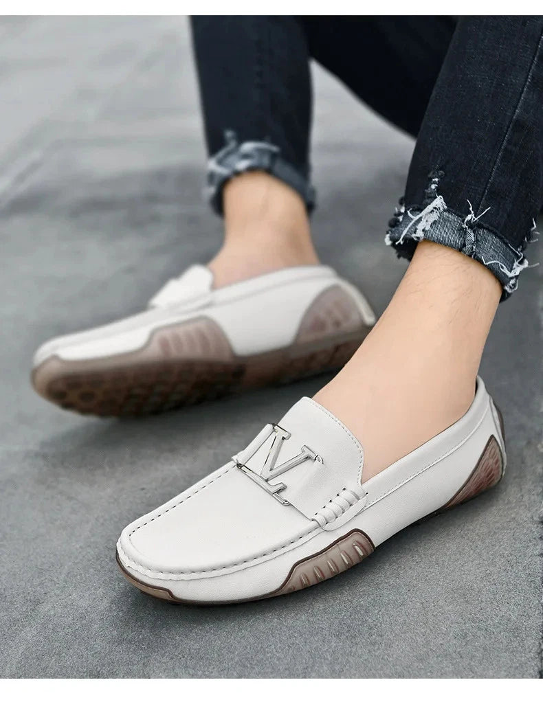 Mens Casual Leather Shoes Cowhide Loafers Genuine Leather Flats Driving Sneakers
