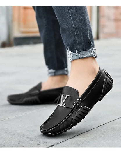 Mens Casual Leather Shoes Cowhide Loafers Genuine Leather Flats Driving Sneakers