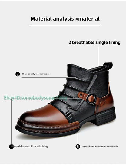 Men's Retro Ankle Boots Fashion Casual Zipper Platform Comfortable Shoes