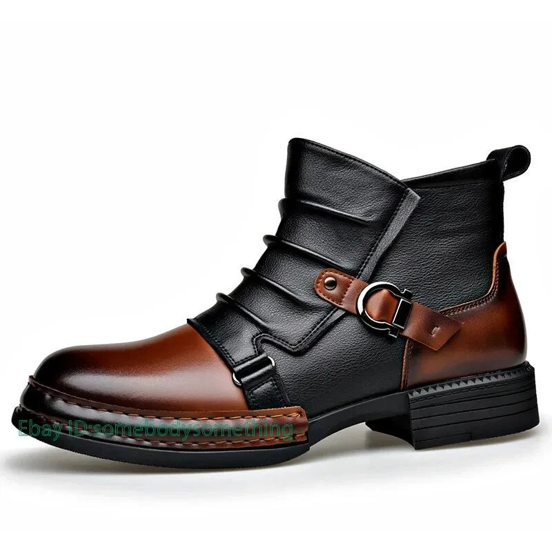 Men's Retro Ankle Boots Fashion Casual Zipper Platform Comfortable Shoes