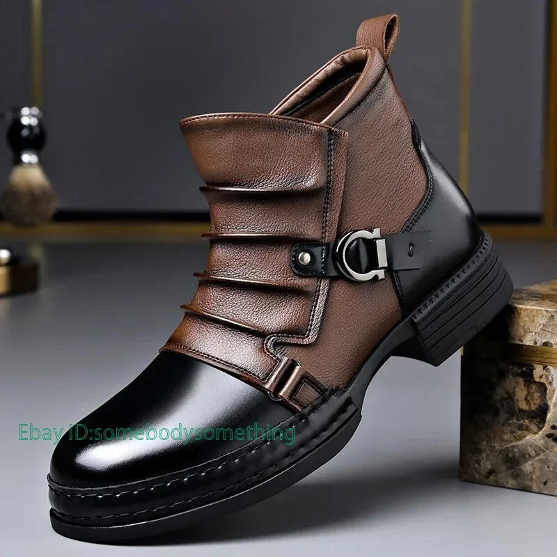 Men's Retro Ankle Boots Fashion Casual Zipper Platform Comfortable Shoes