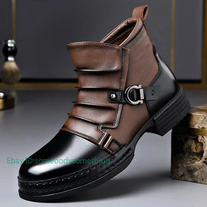 Men's Retro Ankle Boots Fashion Casual Zipper Platform Comfortable Shoes