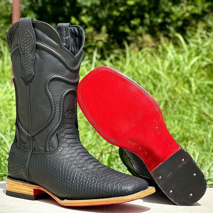 Matte Black Square Toe Python Boots